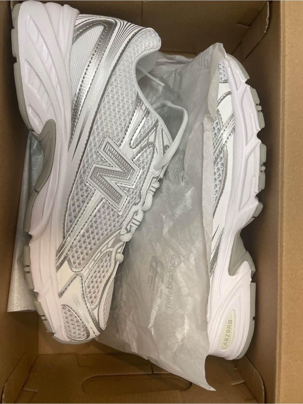 New Balance Women's White and Silver Walking Shoes - Picture 6 of 7